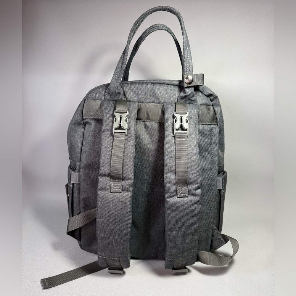 Dikaslon Chic Quilted Gray Backpack Diaper Bag with Tan Accents - Picture 2 of 13
